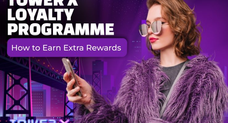 Visual representation of the TowerX loyalty program, showcasing a sleek logo with dynamic elements and bold typography.